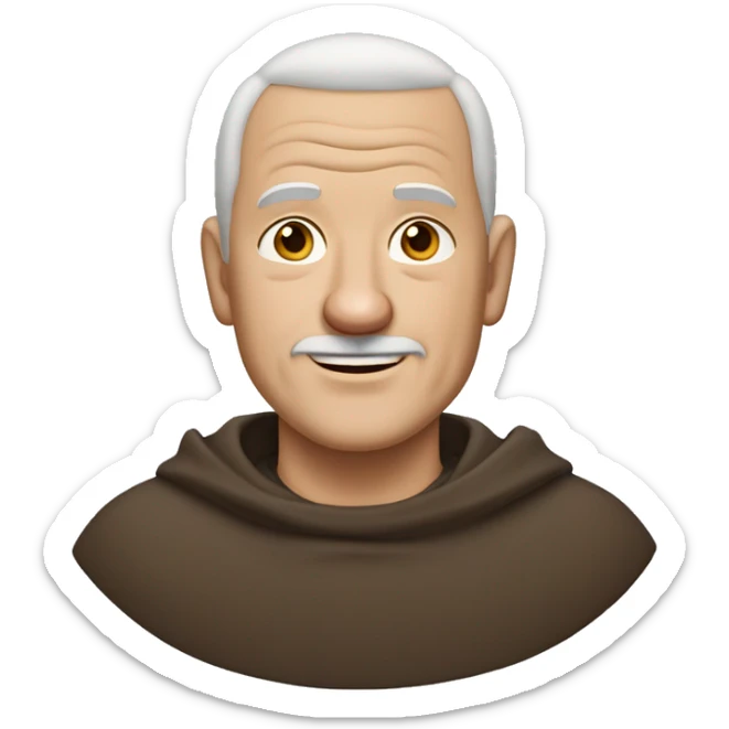 A middle-aged white male friar with a grizzled appearance, buzz cut, no facial hair, and a square jaw. sticker