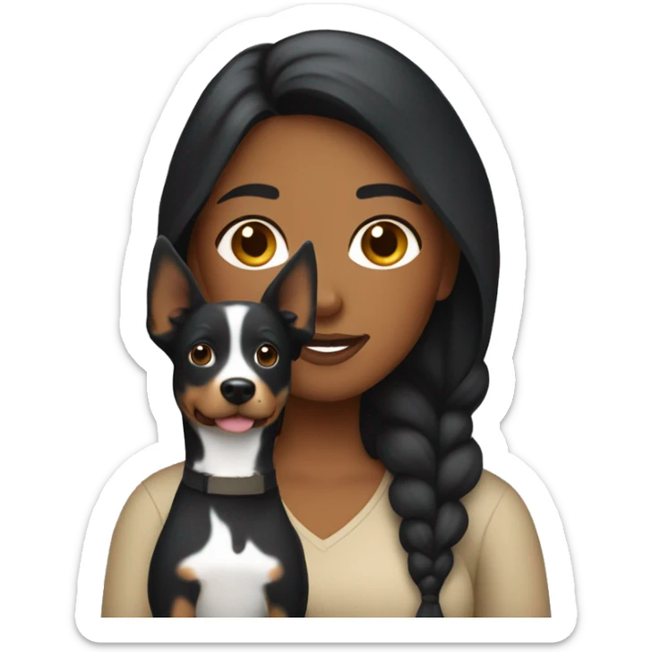 Apple style brown woman with black hair holding cattle dog sticker