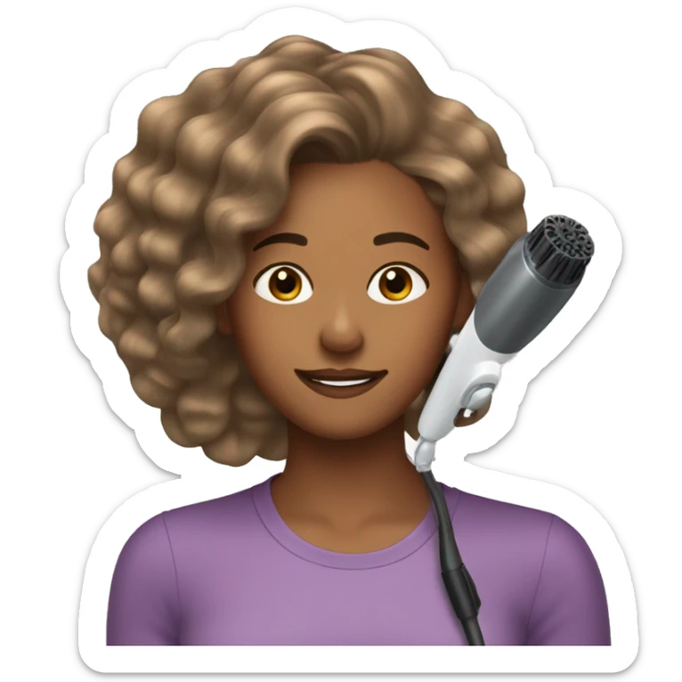 Girl blow drying hair, light brown skin, big 90s hair sticker