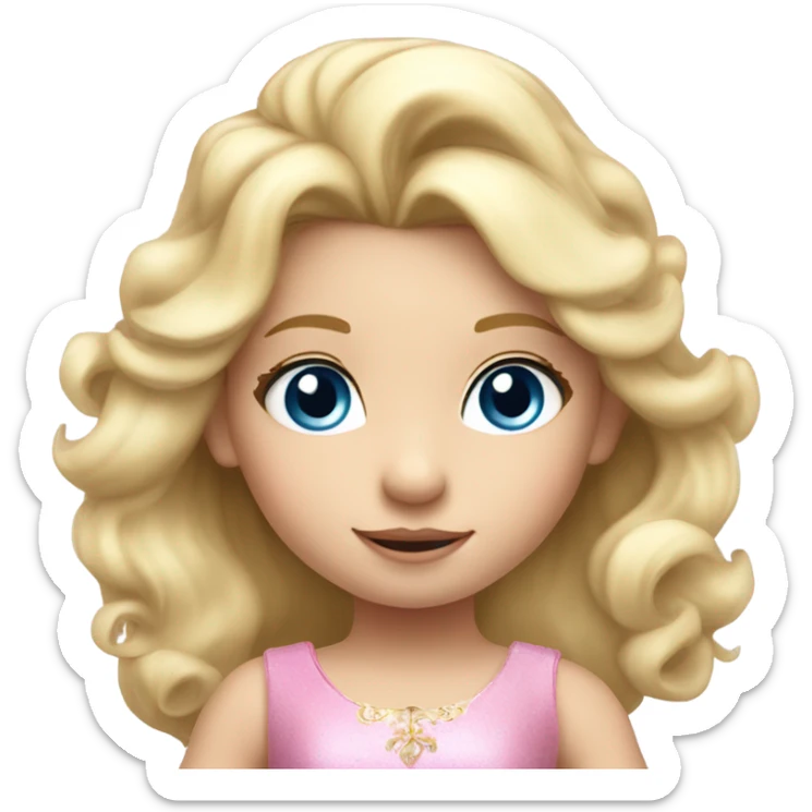 Little 5 year old long blonde girl blue eyes in a princess dress riding a big pink unicorn  sticker