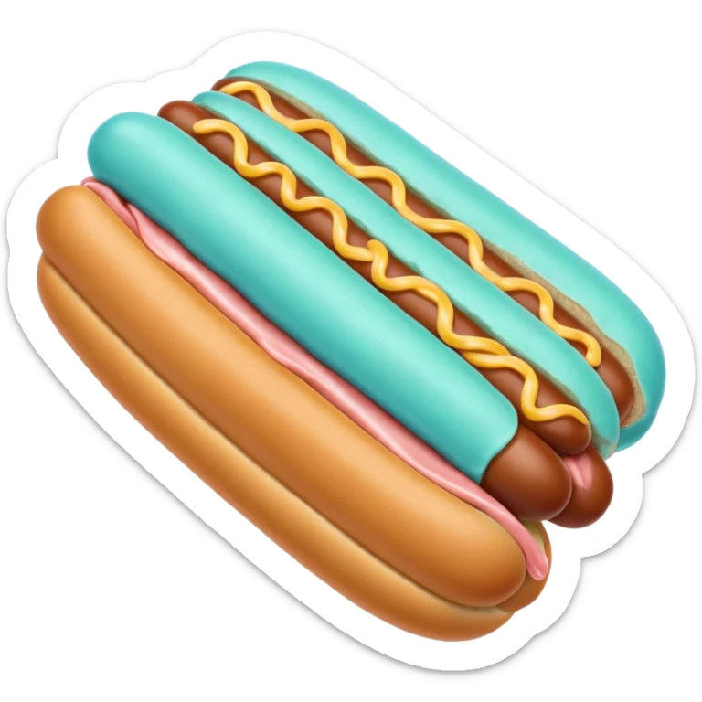 a blue colored hotdog bun with a minty colored hotdog in the middle of it sticker