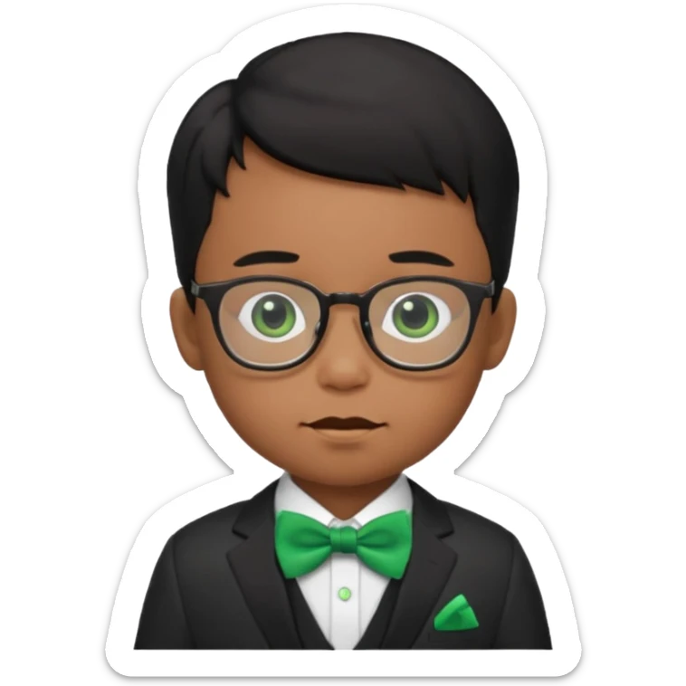 baby boy black hair in suit, with green bow, wearing glasses sticker