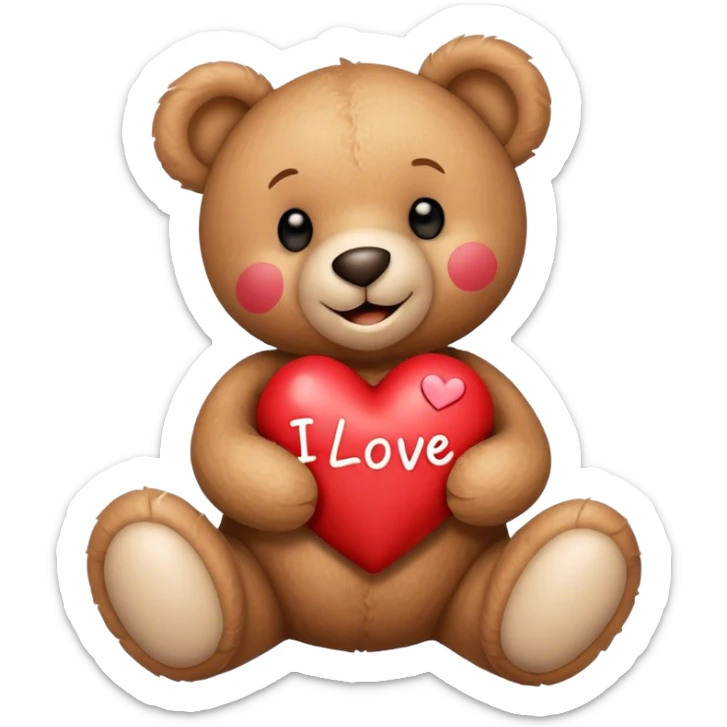 Valentine’s Day smiling teddy bear holding a heart with the word I Love You on it sticker