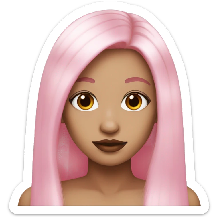 White skin, long straight pink hair, brown eyes,pink lipstick  sticker