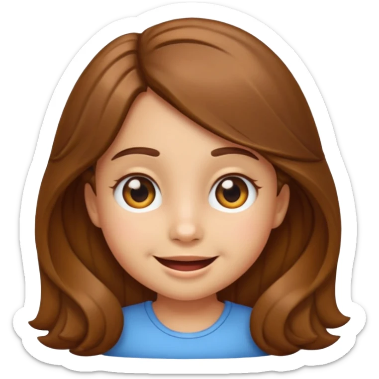 EMOJI IOS SOLO CARA NIÑA 3 AÑOS PELO LARGO, ONFULADO, MARRON, Y OJOS MARRONES. SONRIENDO, SIN CUELLO Y FONDO TRANSPARENTE sticker