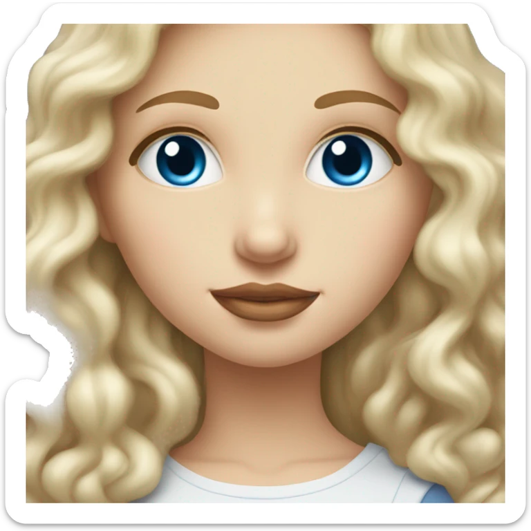 White blonde daughter with blue eyes kissing white mother with curly dark brown hair and brown eyes sticker
