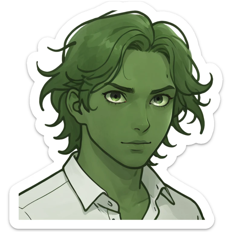handsome male memoji, tan skin, wavy hair, white shirt unbuttoned, seductive smile, romantic lover vibe, dreamy eyes sticker