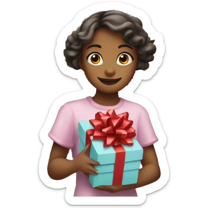 girl holding gifts in her hands against the backdrop of the Eiffel Tower sticker