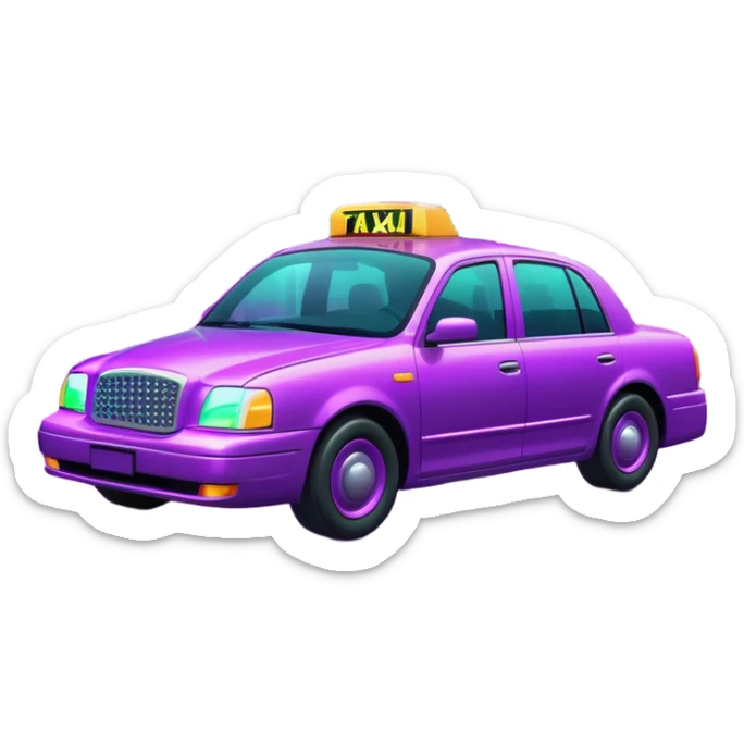 a purple neon taxi driving in a  purple and green neon city  sticker