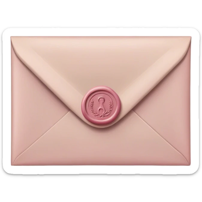 Taupe closed envelope with little dusty rose coloured wax seal in the middle of it sticker