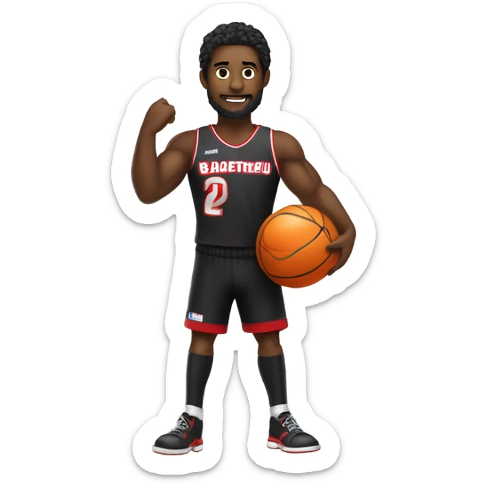 Hombre de piel  negra con cuerpo atlético y pelo trenzado con un balón de básquetbol sticker