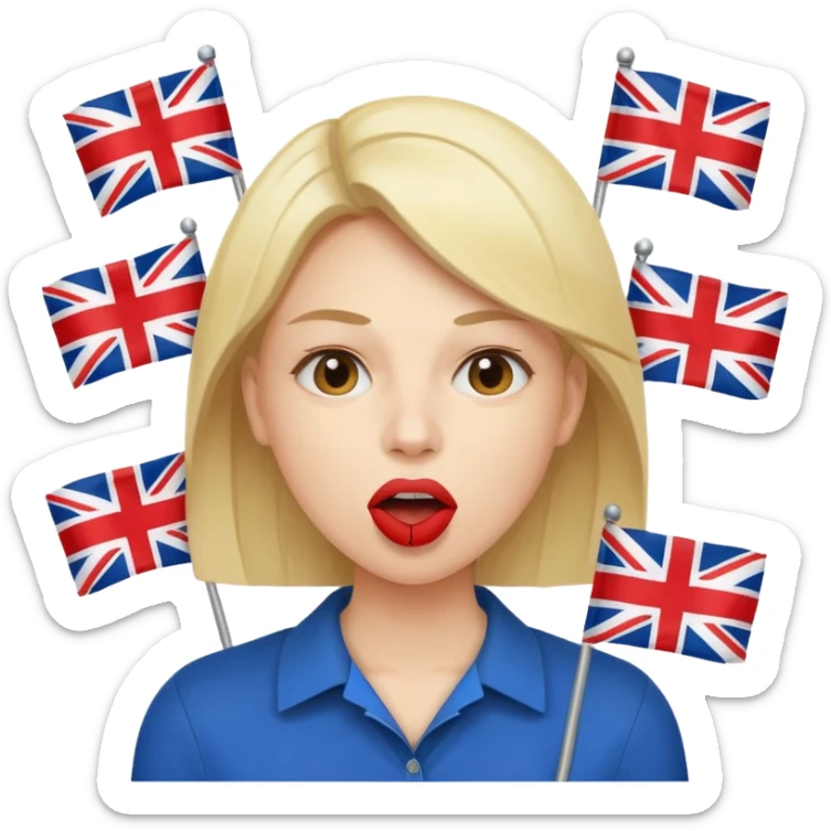 a woman is talking and English flags are coming out of her mouth sticker