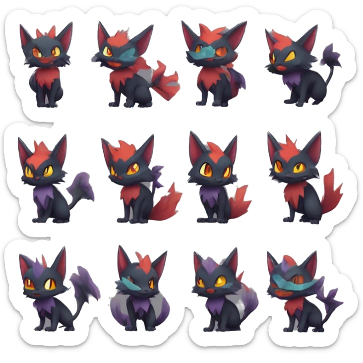 Edgy Cute Cool Kawaii Litten-Noivern-Zoroark-Torracat-Noibat-Pokémon Full Body sticker