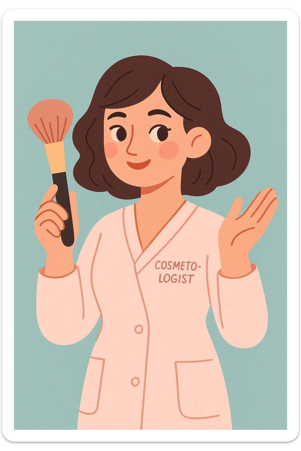 cosmetologist, woman with makeup brush, elegant, soft pastel colors sticker