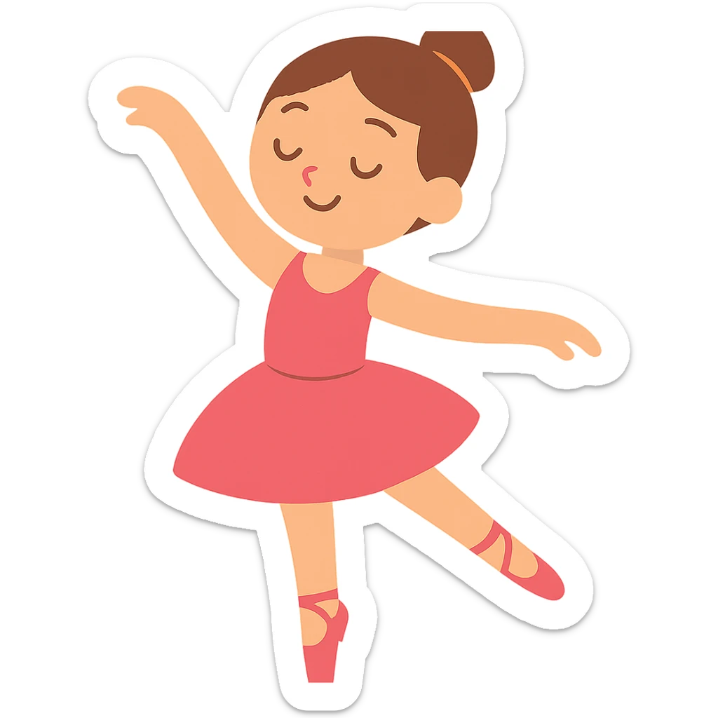 flat toon style ballerina girl, simple and colorful, no background sticker