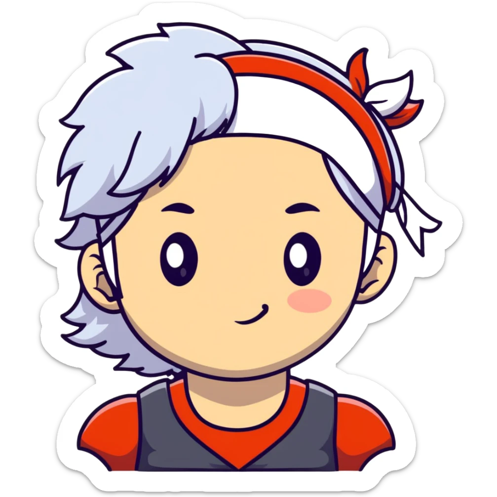 Tengen Uzui with a smirk, Sound Hashira from Demon Slayer, white hair, headband, muscular sticker