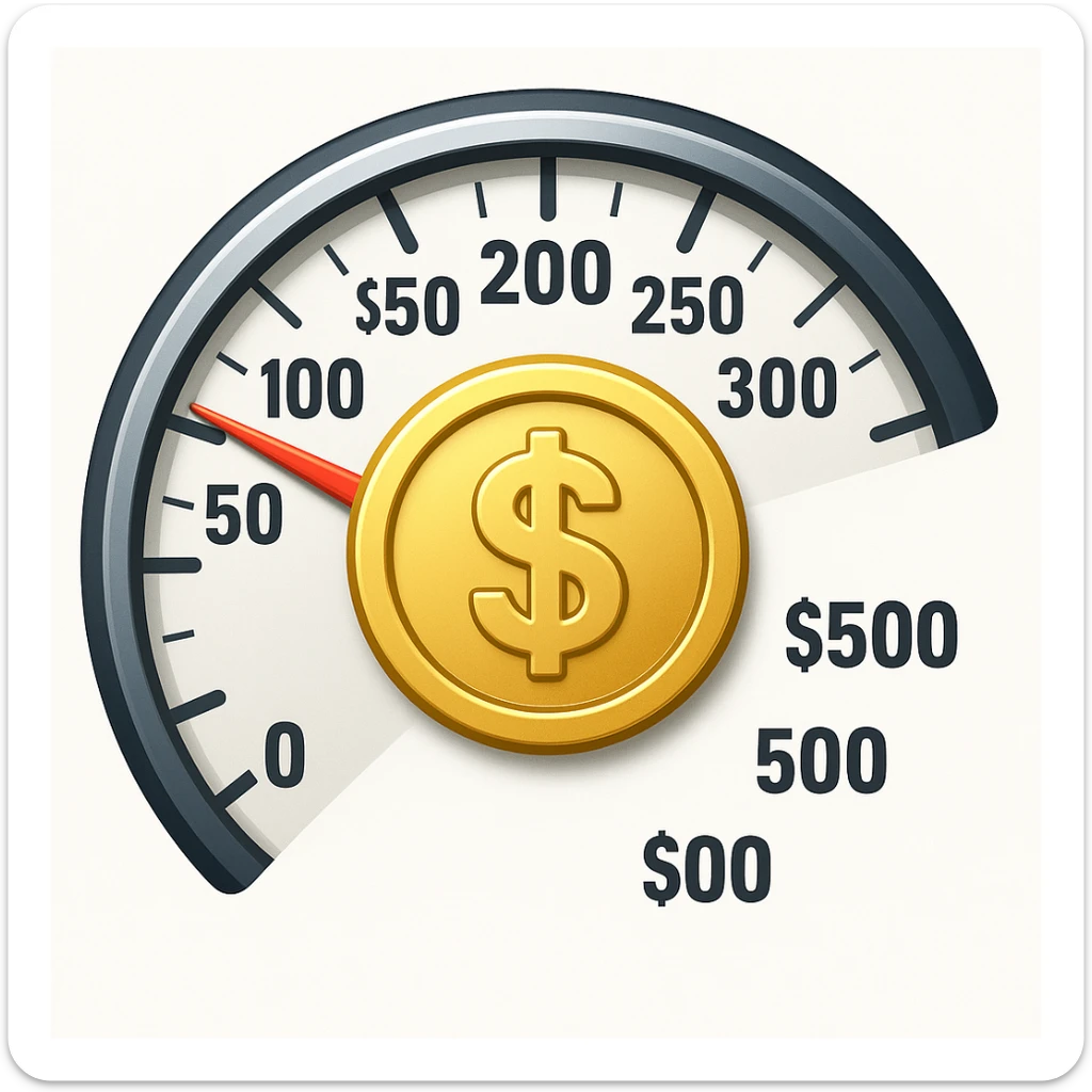Show only half of the speedometer, and make the dollar coin in the center much bigger, keep classic apple emoji style sticker