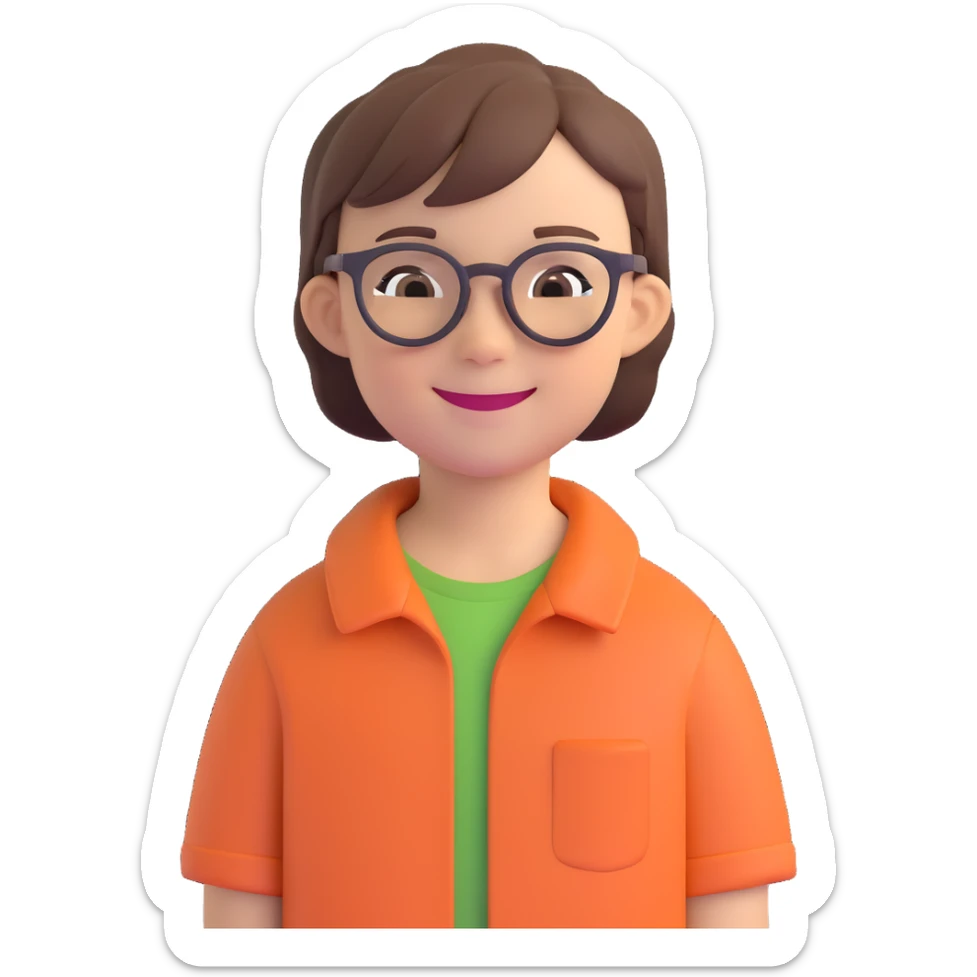 emoji of a smiling 11 year old with glasses and short hair sticker