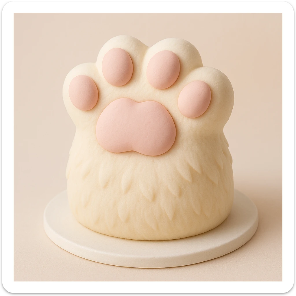 fluffy cat paw, fondant cake art style, smooth and sweet, dessert-like appearance sticker