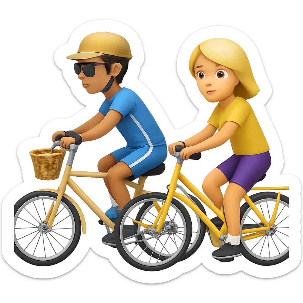 Add another biker next to the tourist in the style of emoji (apple style emojis). Keep the emoji style and no background. sticker