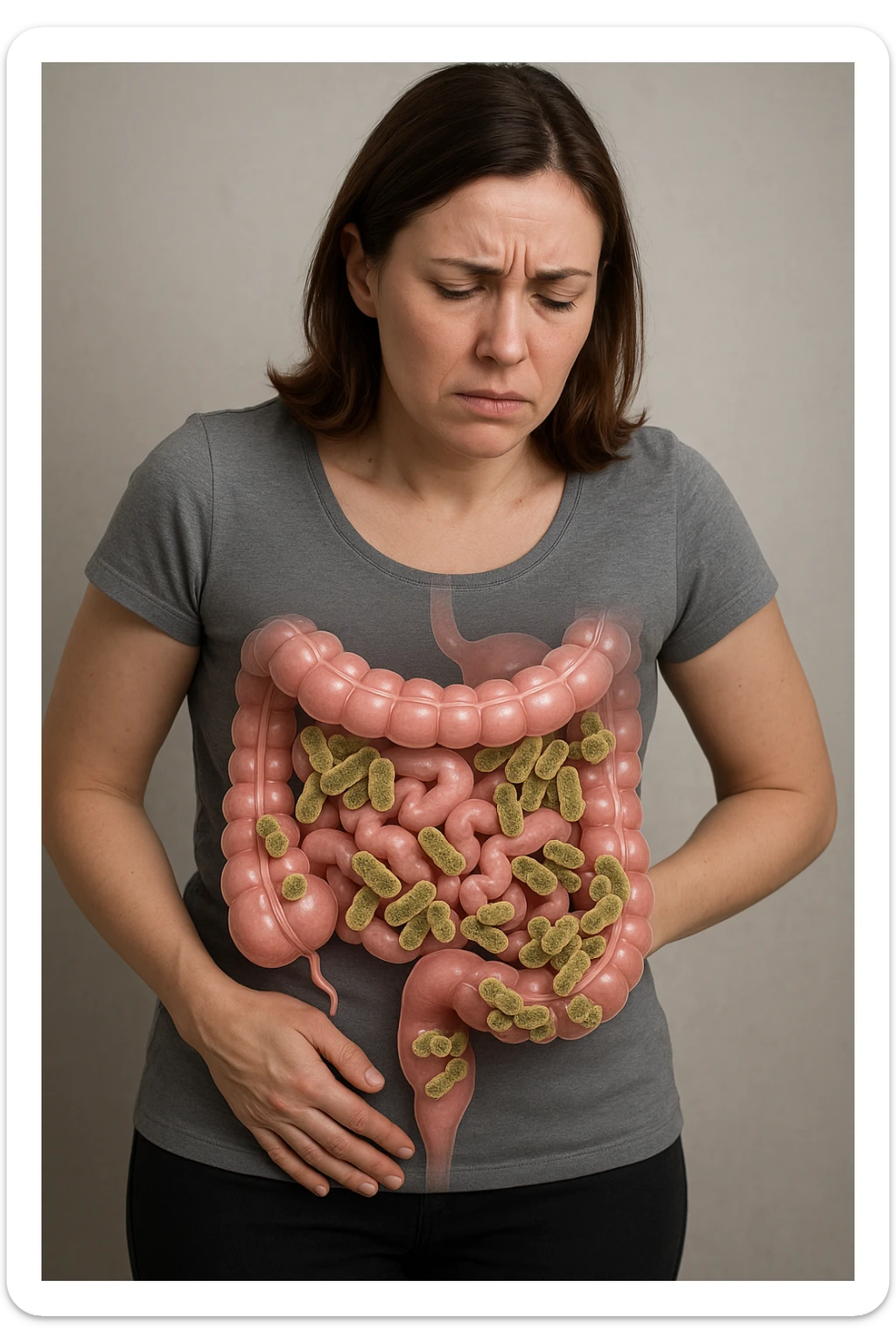 donna con batteri cattivi pieni nel suo intestino immagini realistiche sticker