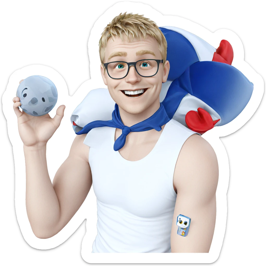 smiling boy in white shirt sticker