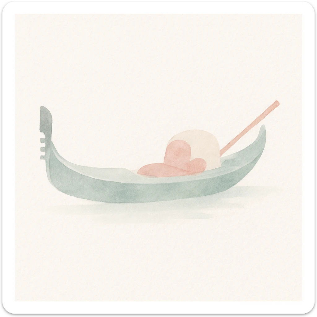Venetian gondola in watercolor style with white, green, and pink pastel tones sticker