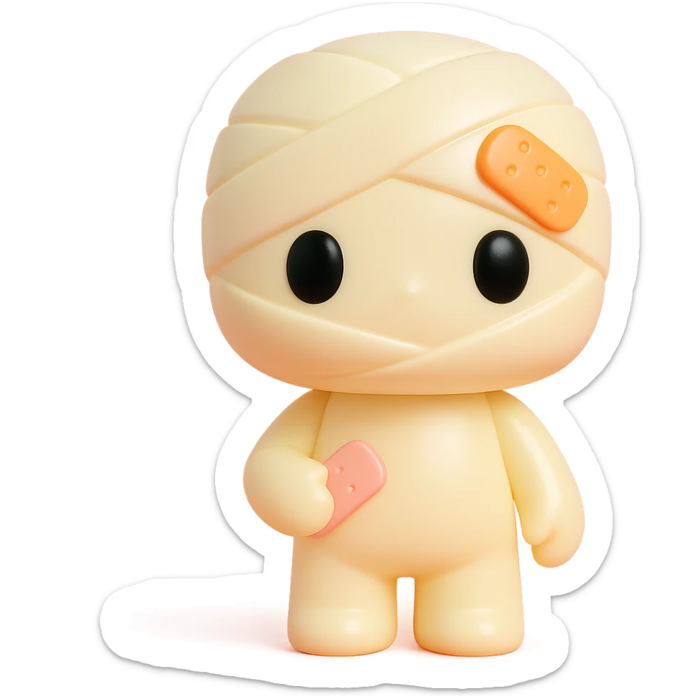 bandage collectible with chibi proportions, cute, vinyl figure style sticker