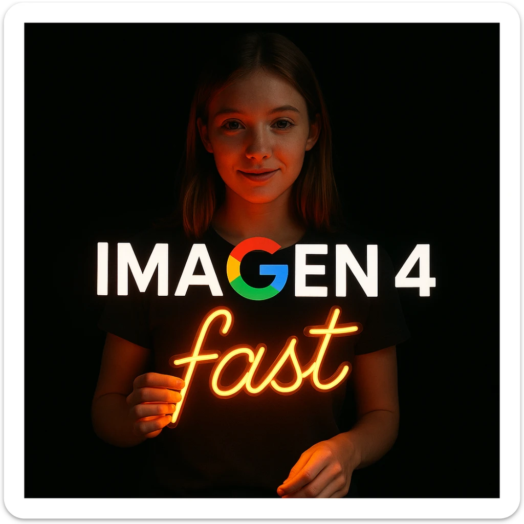 make a girl holding this sign, but sign in made of neon, also add fast below the sign sticker