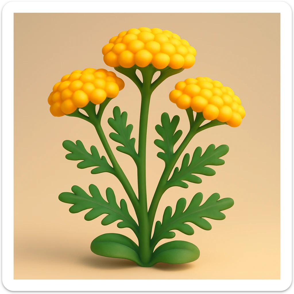 3D iOS style yellow yarrow plant, cartoonish, volumetric, no faces or smiles, bright colors, rounded shapes, natural look sticker