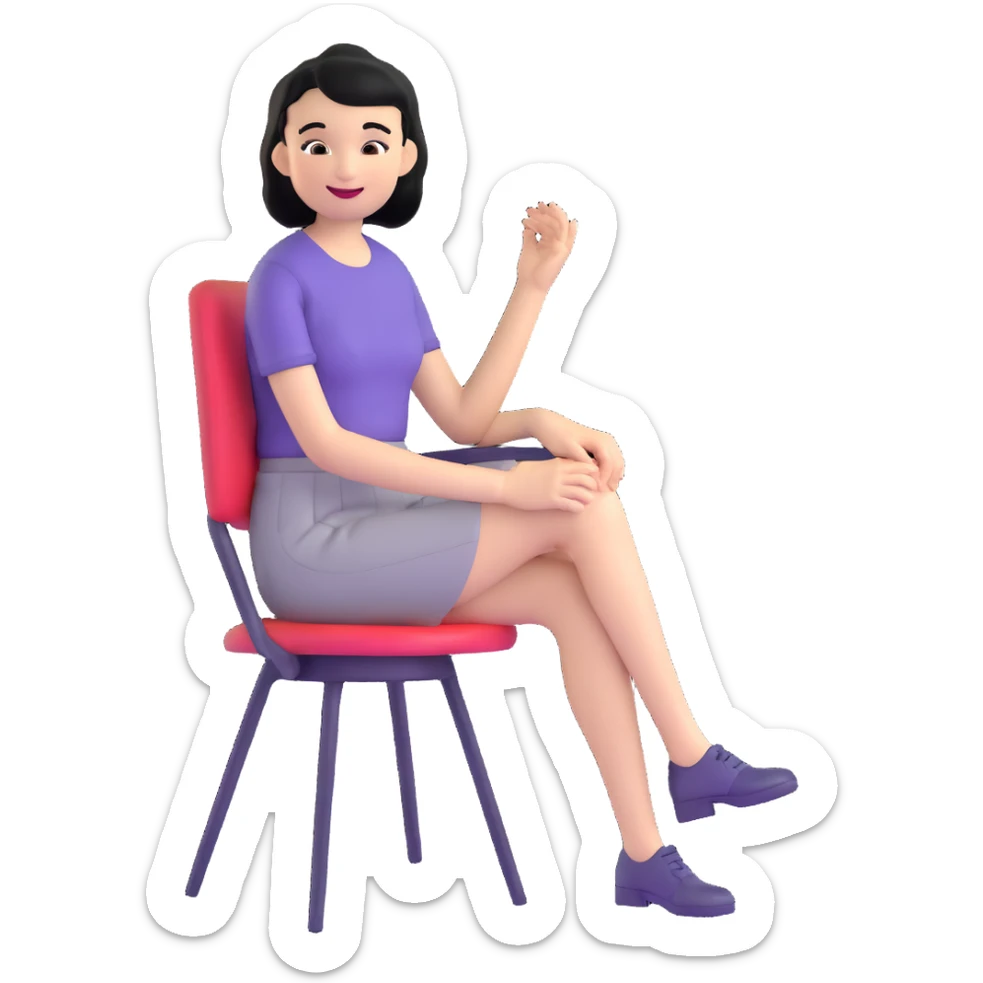 Girl with short black hair smiling sitting on a chair sticker