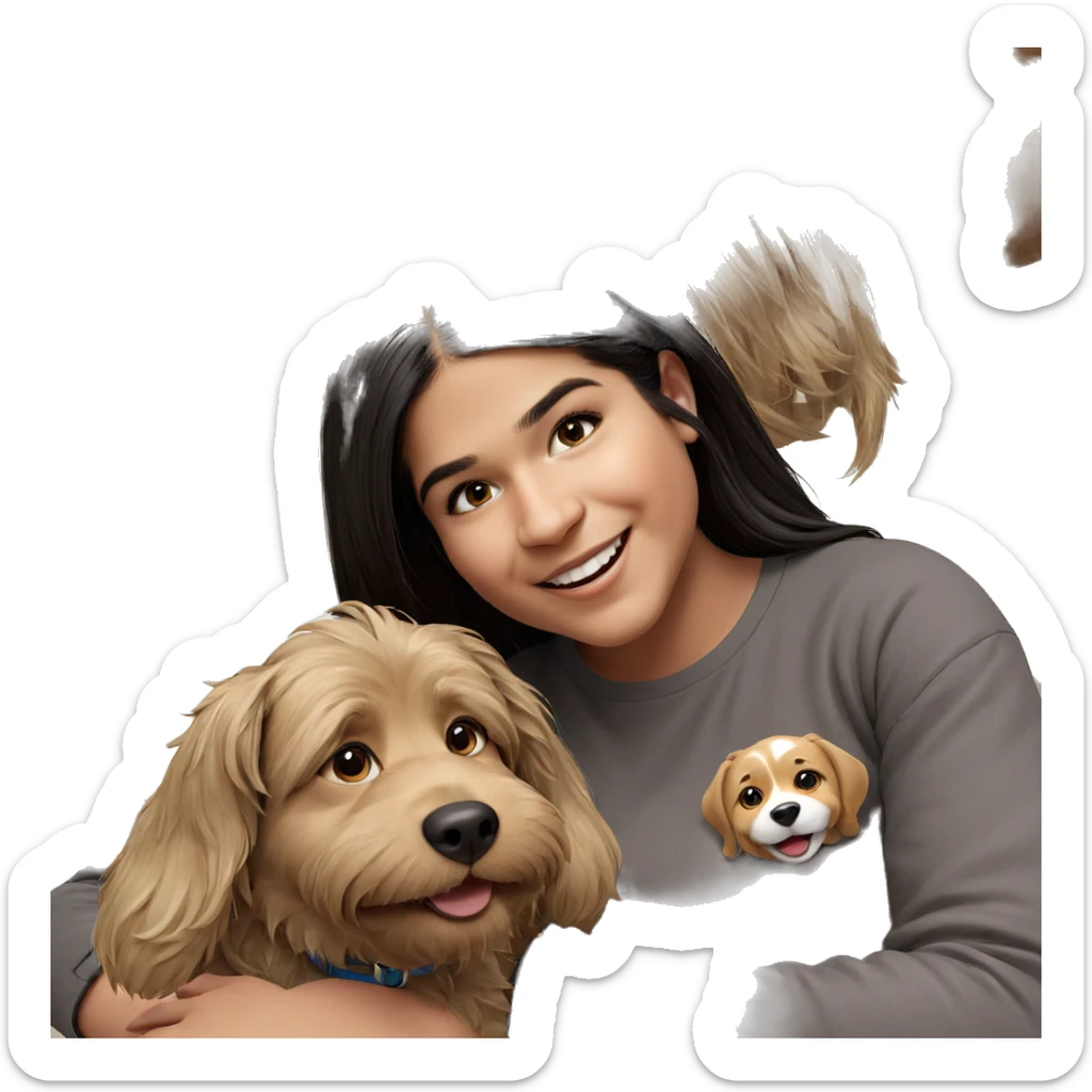 smiling girl with dog sticker