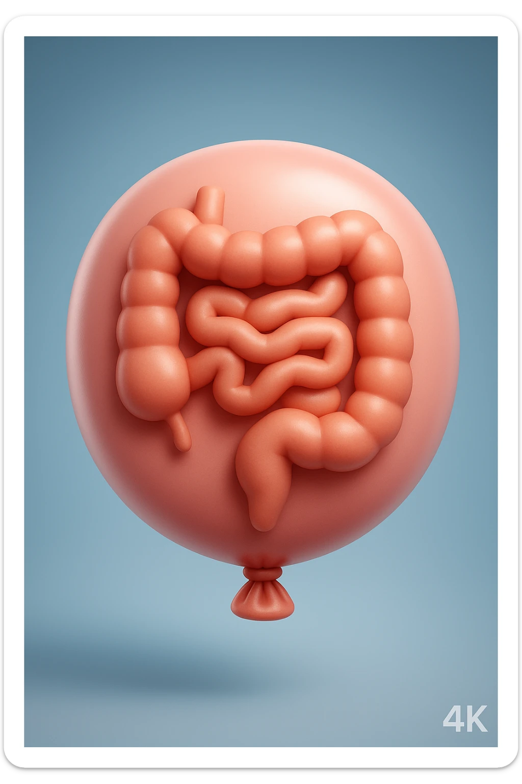 EMOJI STILE IPHONE 3D DI UN INTESTINO CHIUSO IN UN PALLONCINO CHE SIMBOLEGGIA GONFIORE, IPERREALISTICA 4K sticker