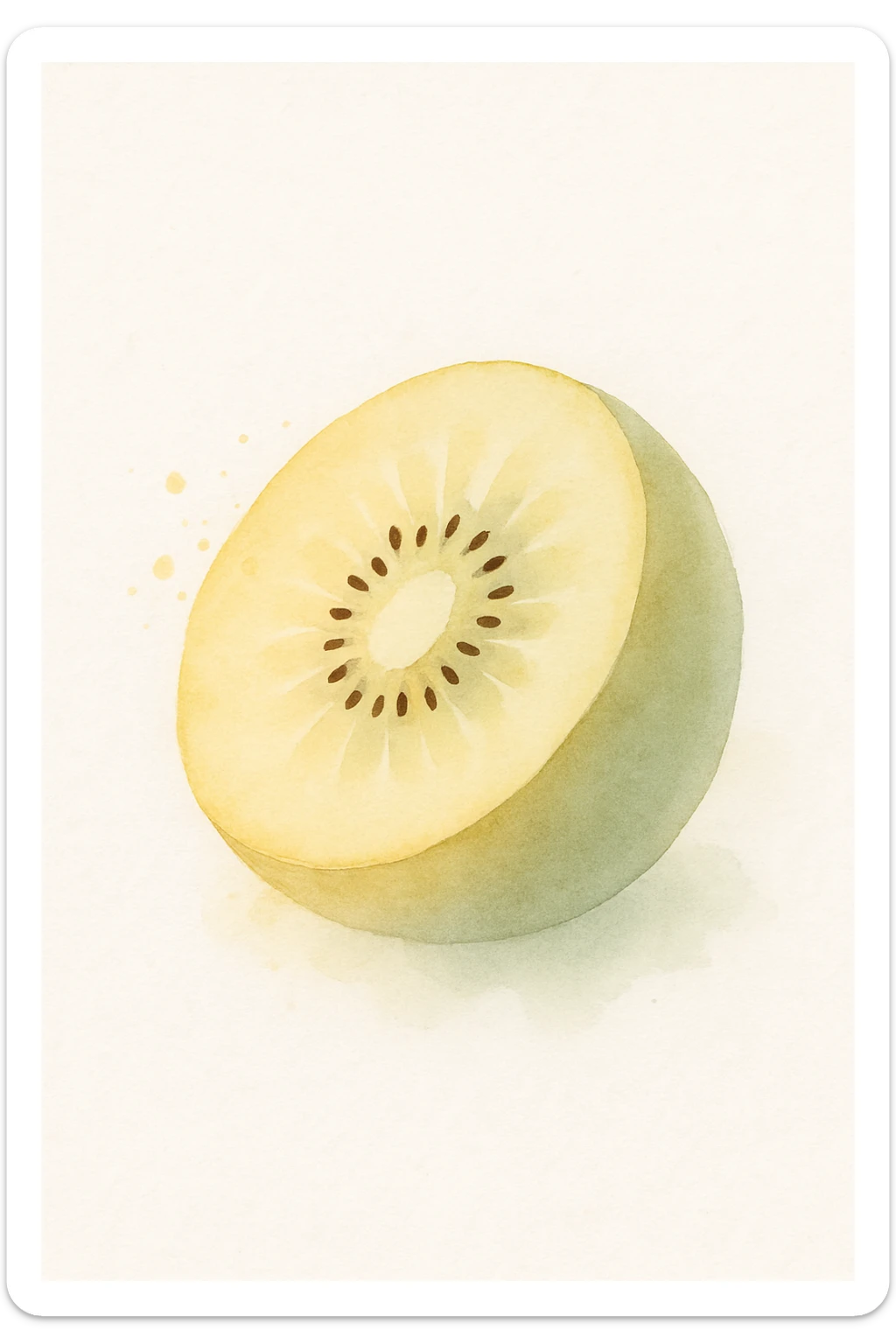 golden kiwi fruit, watercolor style, soft edges, yellow and green, artistic splash sticker