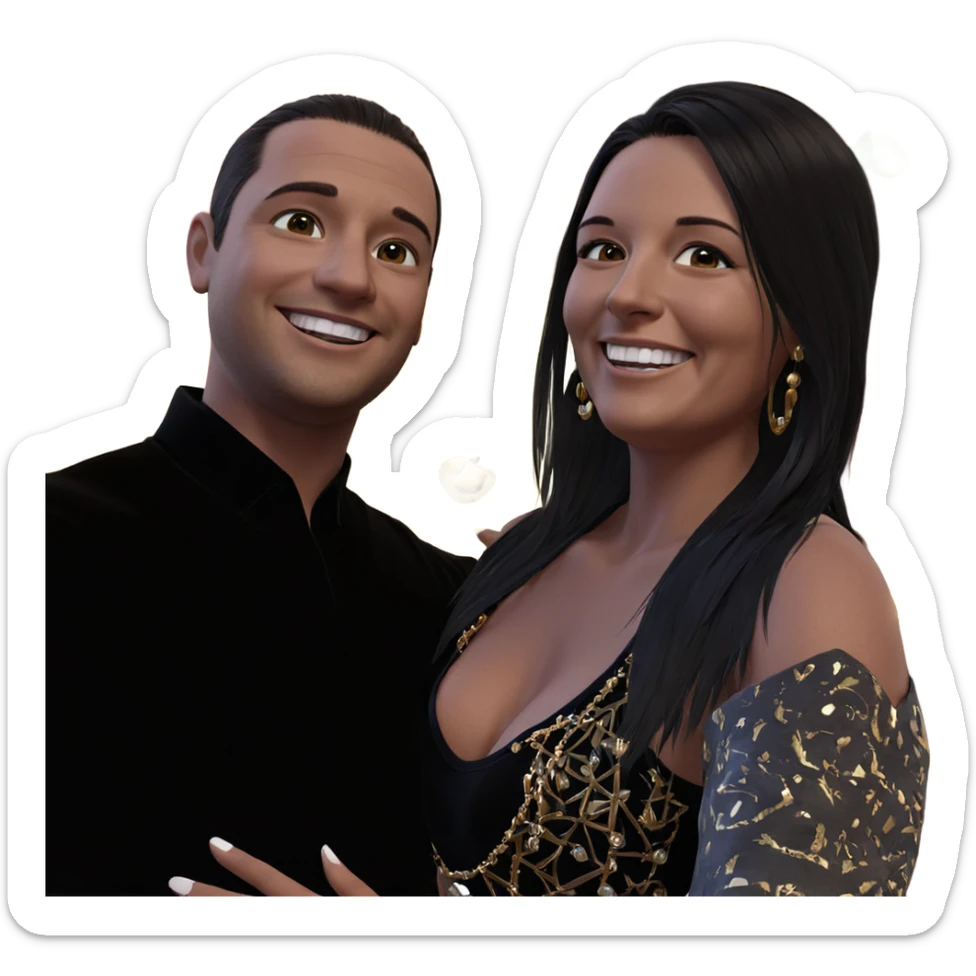 smiling couple with jewelry sticker