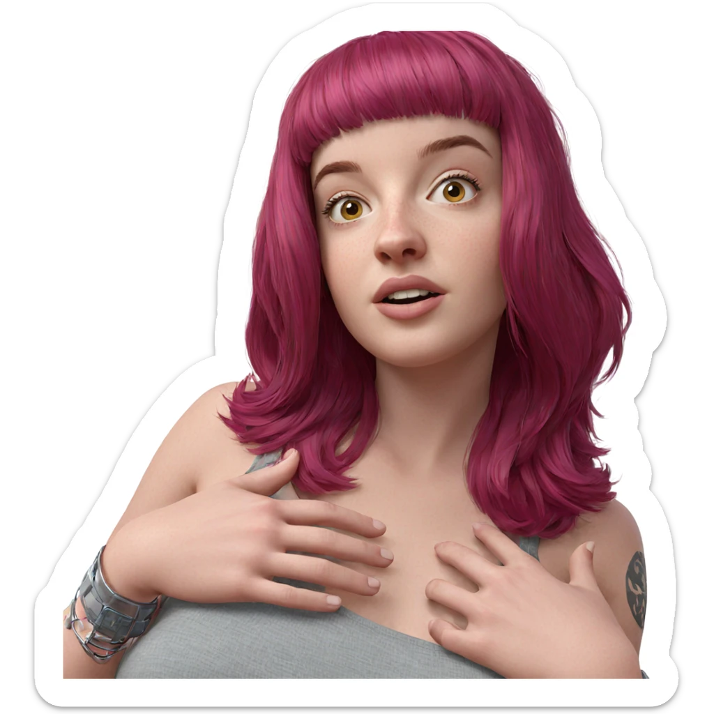 realistic portrait of pink-haired girl sticker