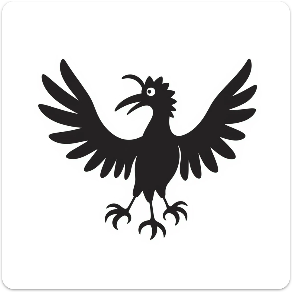 Hand-drawn liver bird, mythical bird symbol of Liverpool, cormorant-like bird with outstretched wings sticker