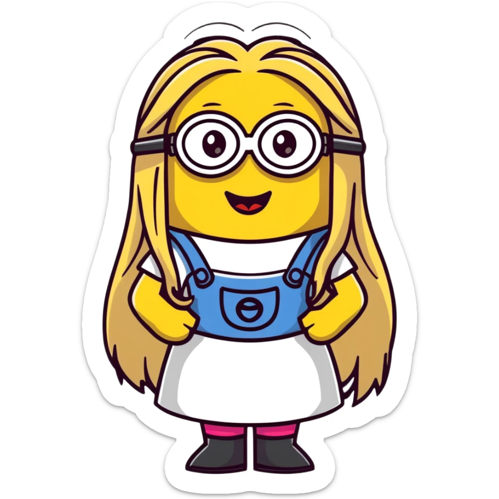 female minion with long blonde hair and lipstick sticker