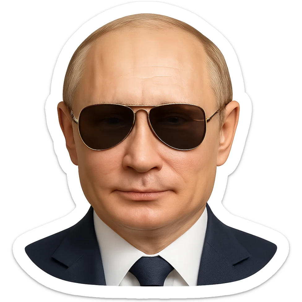 photorealistic portrait of Putin with aviator sunglasses, emoji style, no background sticker