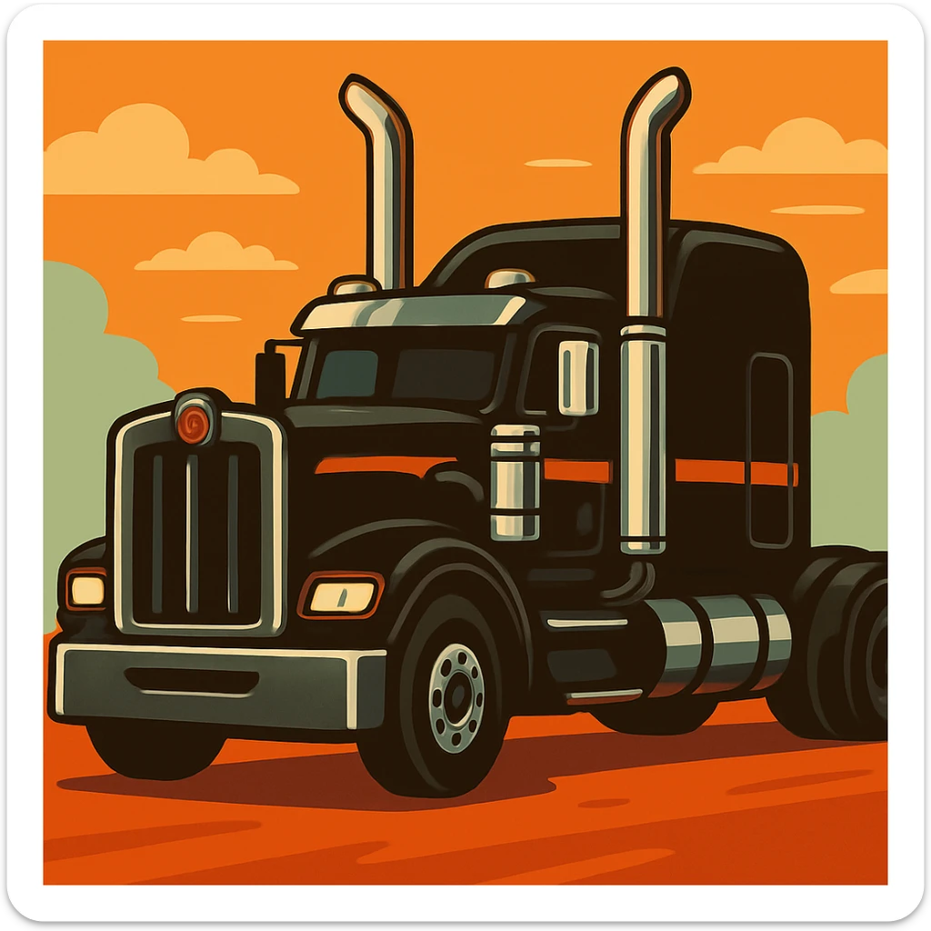 Change the truck color to black, keep the cartoon style with exaggerated chrome stacks, vibrant colors. sticker