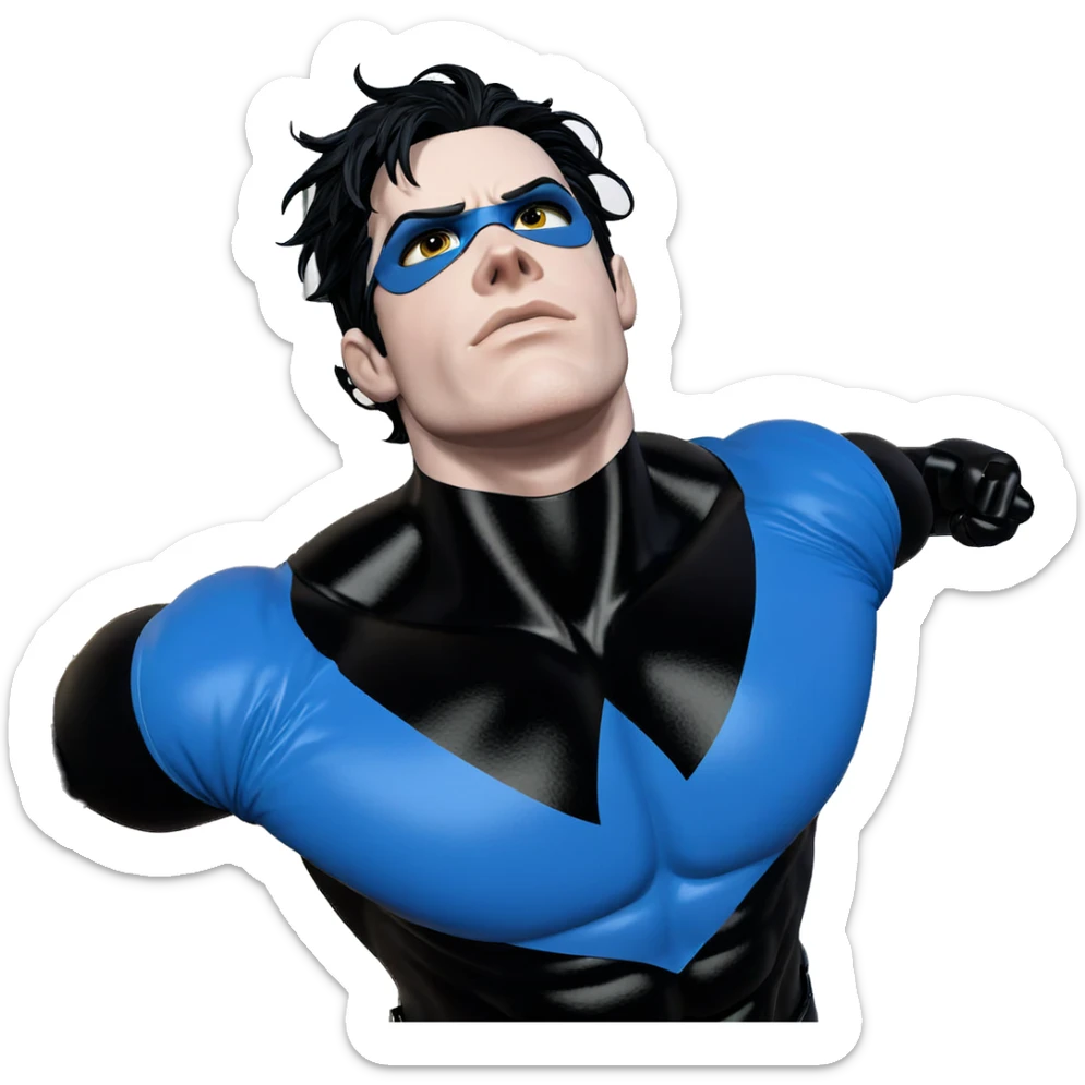muscular superhero in black bodysuit sticker
