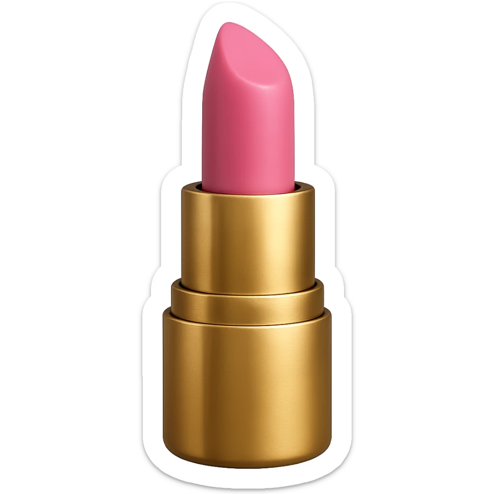 Realistic lipstick emoji with gold case, pink lipstick, photorealistic style. Remove background. sticker