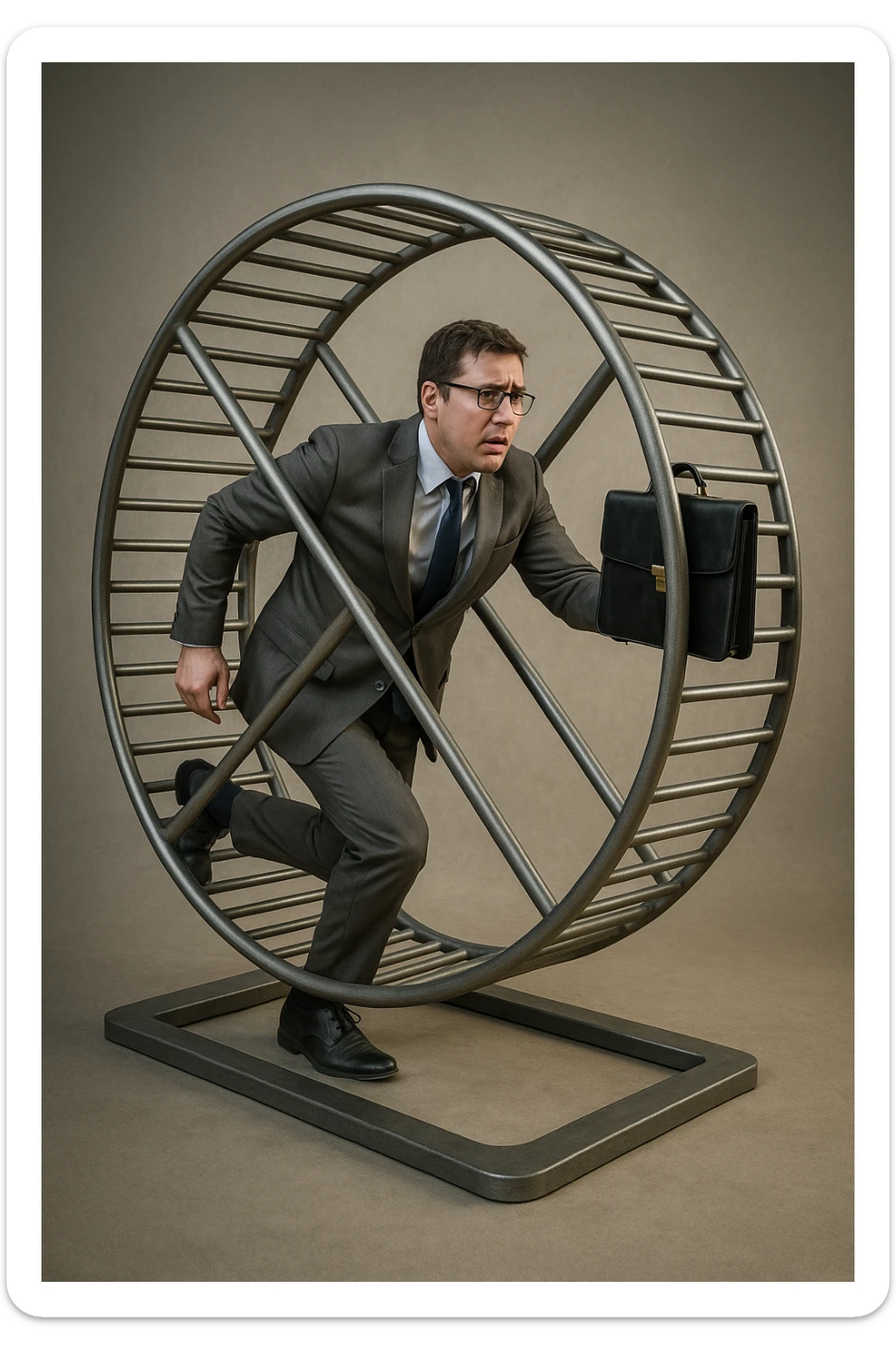 uomo che corre dentro la ruota del criceto come un circolo vizioso immagine realistica sticker