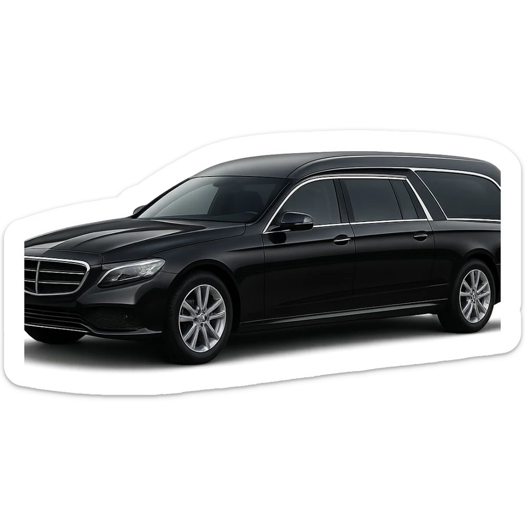 a cool hearse car, sleek and stylish, with dark tinted windows and chrome details sticker