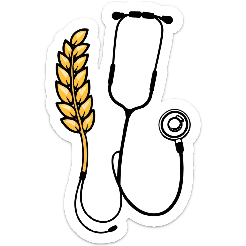 wheat stalk and medical stethoscope fused together as a cartoonish sticker sticker