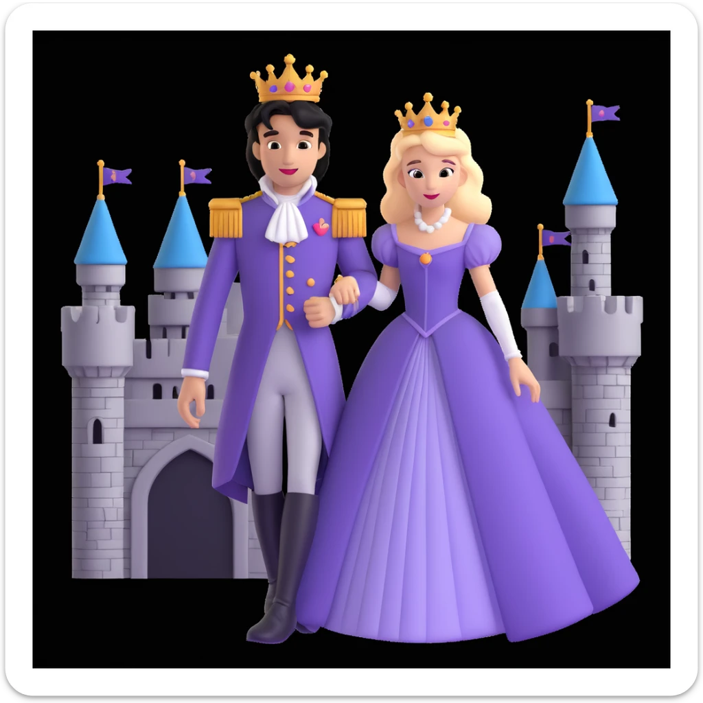 prince and princess disny dress close up photo in castle sticker