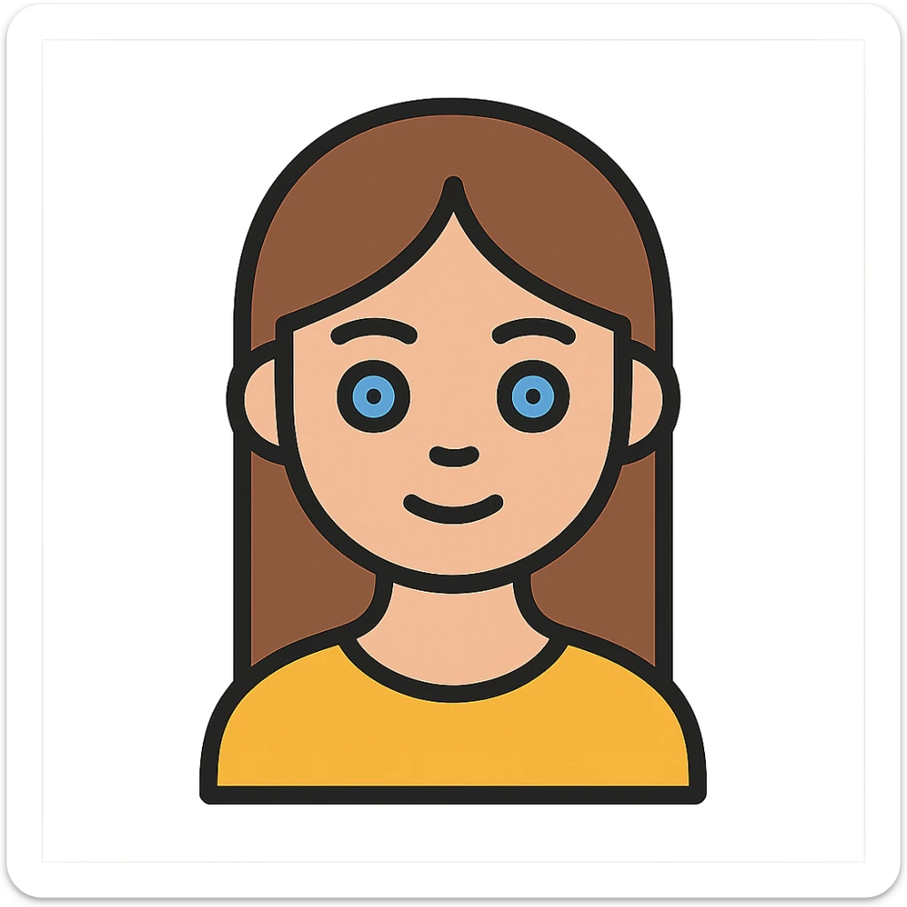 minimal flat icon style portrait of a girl with long straight brunette hair and blue eyes sticker