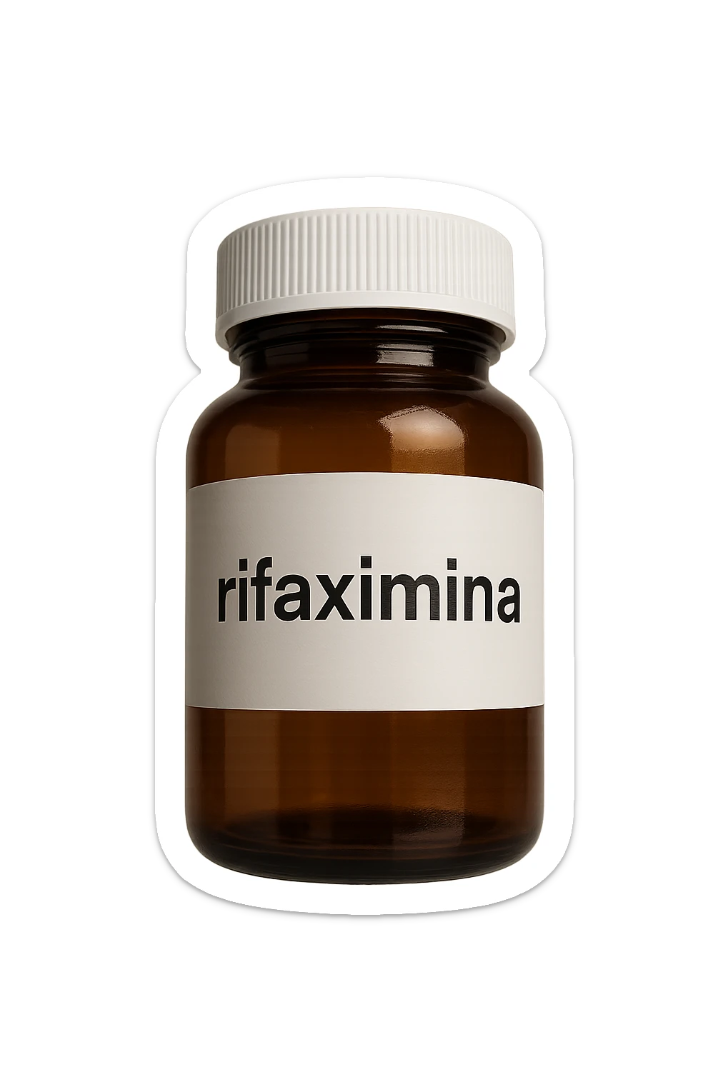 barattolo di medicinale con la scritta "rifaximina" sull'etichetta fluttua in aria, iperrealistico 4k sticker