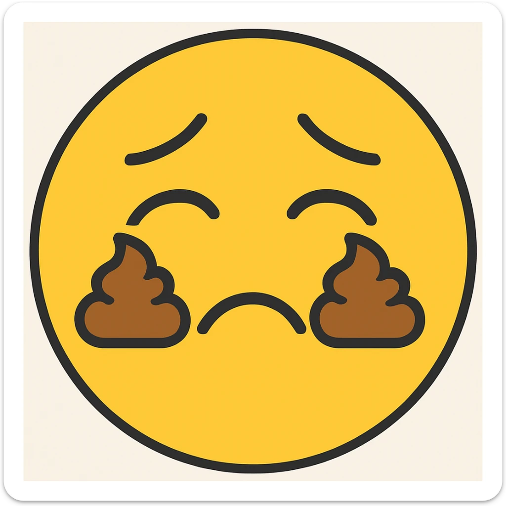 crying emoji but instead of tears poop, emoji style sticker