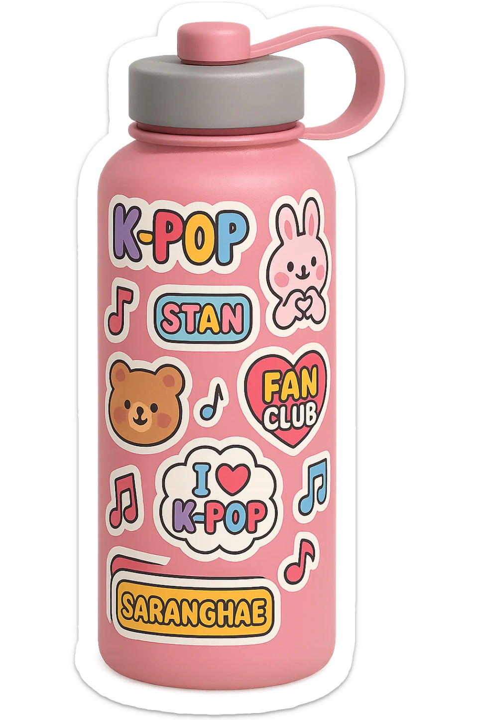 pink kpop fan club water bottle with fun and collectible stickers sticker